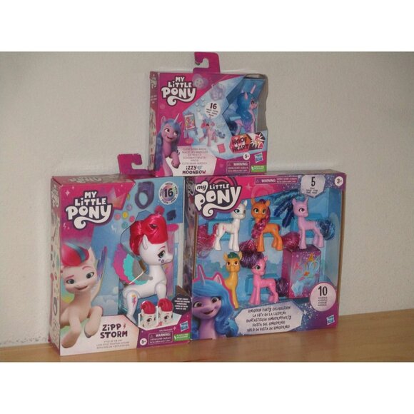 My Little Pony Lot of 3 Unicorn Party Zipp Storm Izzy Moonbow Hasbro Brand New - Picture 1 of 2
